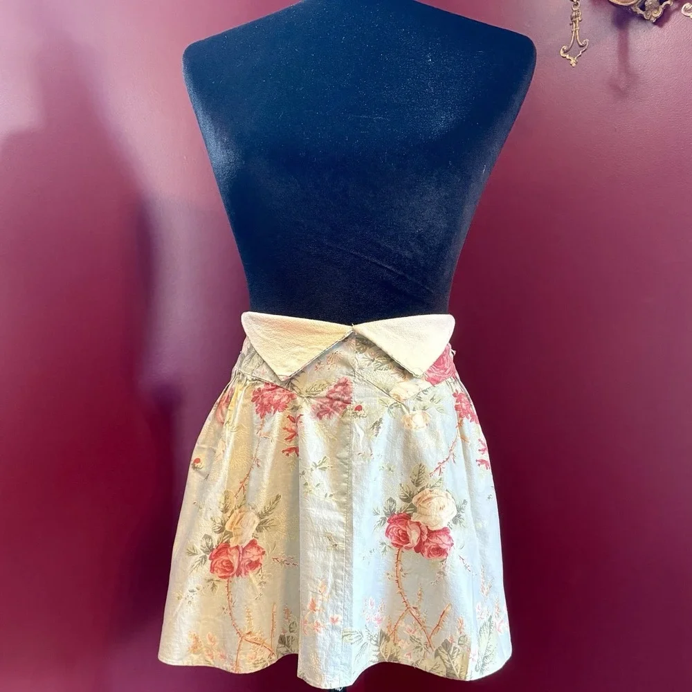 VTG 1950s MCM Handmade Floral Kitchen Housewife Apron Cotton French Blue & Roses